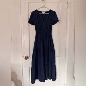 Tahari Navy Blue Midi Dress